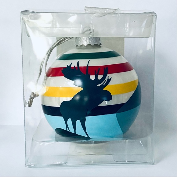 Hudson’s Bay Stripes Christmas Moose Ornament Charles Pachter Baywatch Tree Ball - Picture 2 of 4